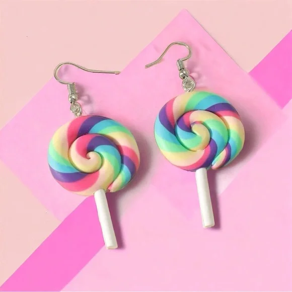 NWT Sweet & Colorful Rainbow Lollipop Earrings - Handmade Whimsy Jewelry! ๐ญโจ - Picture 1 of 5